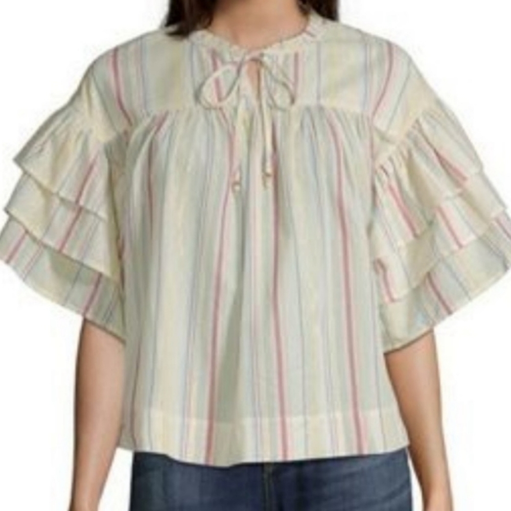 Peyton and Parker Boho Blouse metallic multicolor flutter sleeves Womens Size L